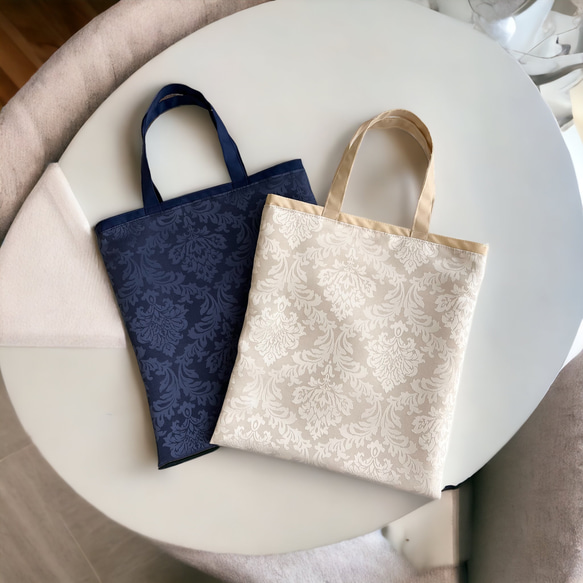 A4サイズ対応/ジャガード織り/ダマスク柄/撥水加工・軽量/トートバッグ・保護者バッグ 1枚目の画像