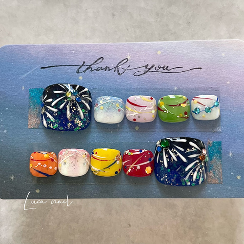 現品限り♡ ⋈*｡ﾟ花火♡夏祭りフットネイルチップ10枚⋈*｡ﾟ ネイル