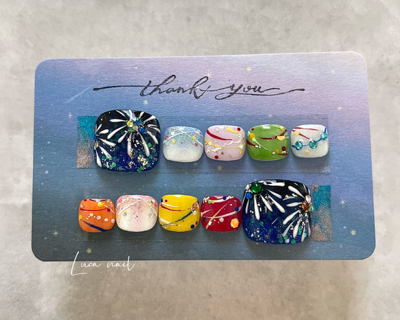 現品限り♡ ⋈*｡ﾟ花火♡夏祭りフットネイルチップ10枚⋈*｡ﾟ ネイル  