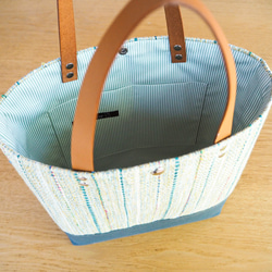 混合花呢手工編織方形手提包（綠色） 第3張的照片