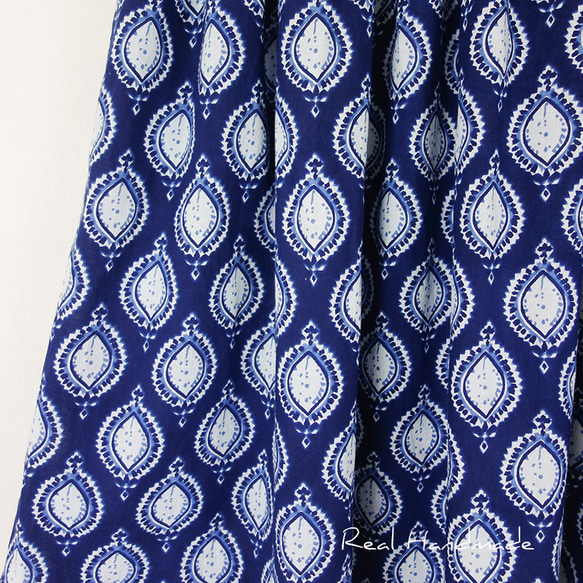 インディゴブルーリーフギャザースカート 4枚目の画像