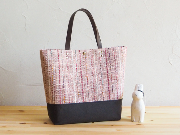 混合花呢手工編織方形手提包（粉色） 第1張的照片