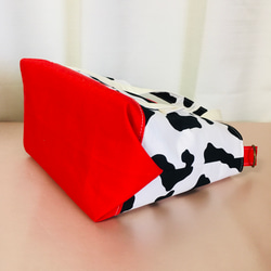 牛柄ホルスタイン三角マチショルダーミニトートバッグ（白/赤）＊ハンドメイド 8枚目の画像