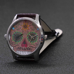 Nameless 兩地時間手錶 (Skull) 咖啡色 個性手錶 全球免運 第5張的照片