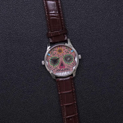 Nameless 兩地時間手錶 (Skull) 咖啡色 個性手錶 全球免運 第4張的照片