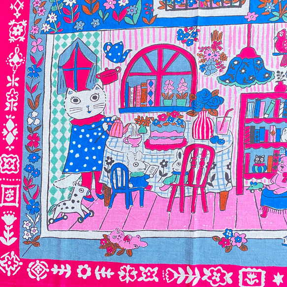 ★new★『ネコちゃんのドールハウス』ハンカチ　大判 　(ブルー/ピンク/グリーン) 4枚目の画像