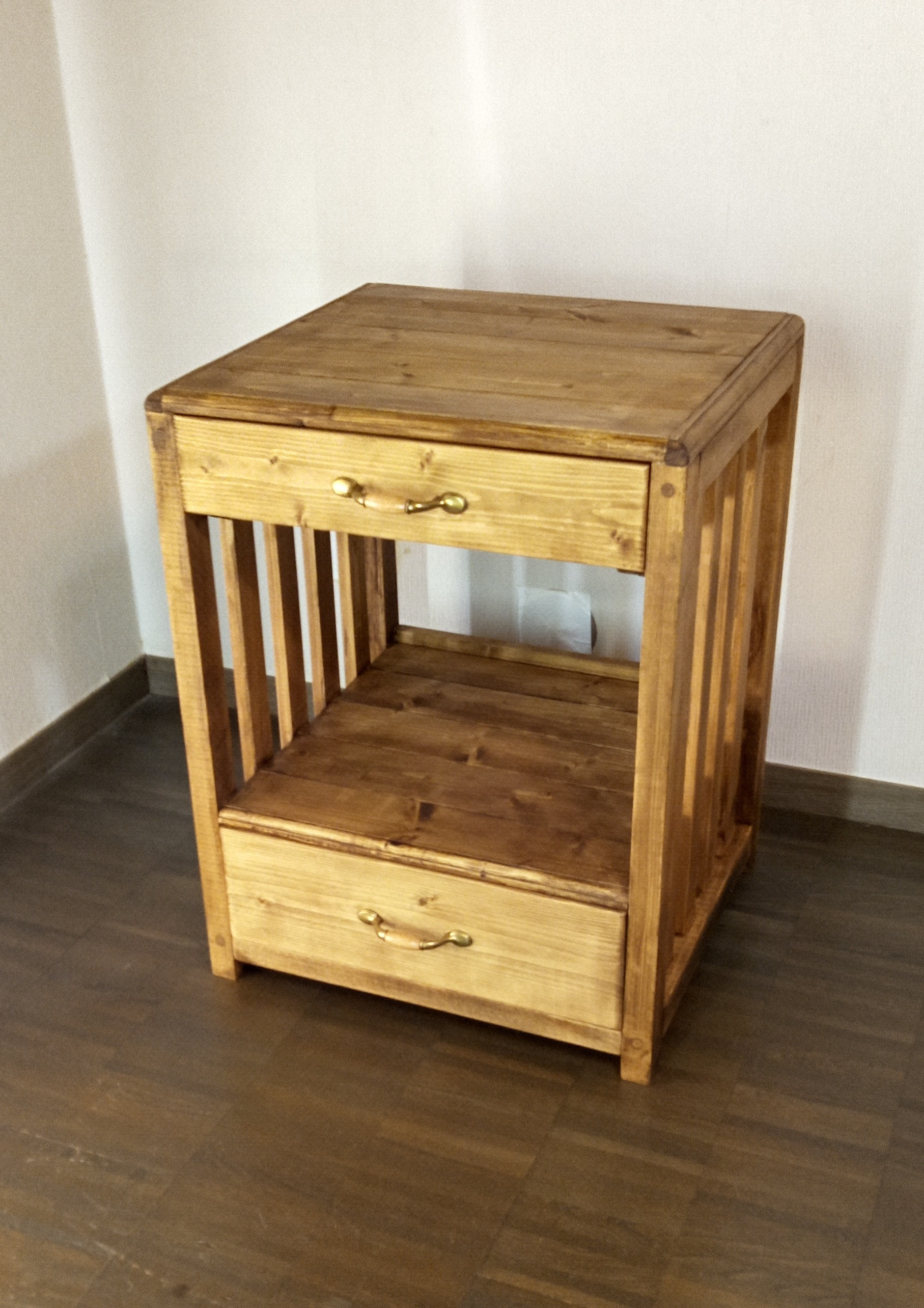 No88【奥行き広ろ～い】キャビネット、2段引き出し付き、天然無垢材、棚、奥行き45,0cm