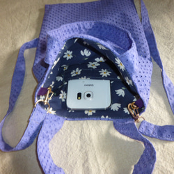 お散歩のお供に♪　紫の綿レースのミニトートバッグ（ショルダーバッグにも） 8枚目の画像