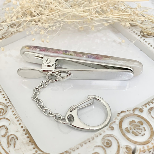 キークリップ ドライフラワーいっぱい シルバー レジン その他