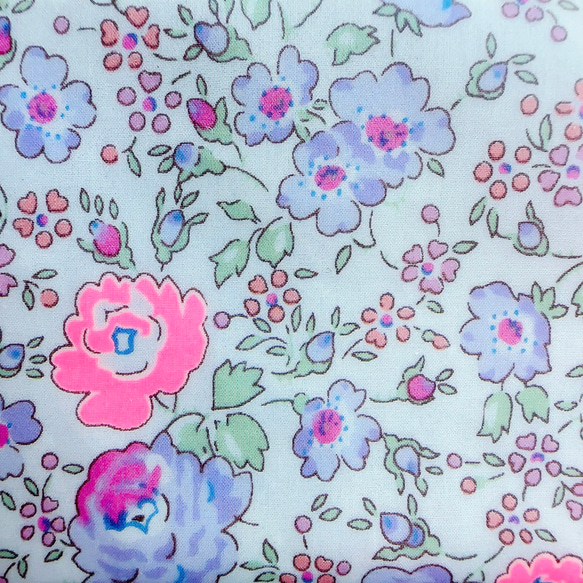 ネオン リバティ「フェリシテ 」（ピンク＆ライトパープル）パスケースポーチ&リールストラップ☆ラミネート 4枚目の画像
