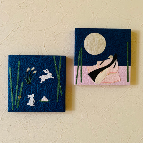 ☆和紙 ファブリックパネル 秋⑤ お月見 十五夜 壁面 2枚セット (挿し  