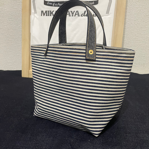貴重】三革屋denim ヒッコリー トートバッグ 手づくり デニムレザー 