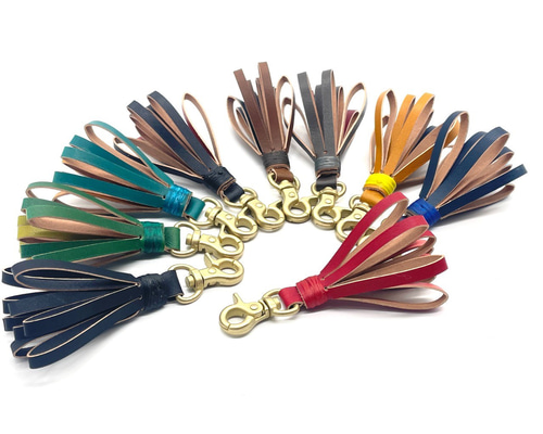 22色から2色選べる】革製タッセルキーホルダー チャーム ファスナー