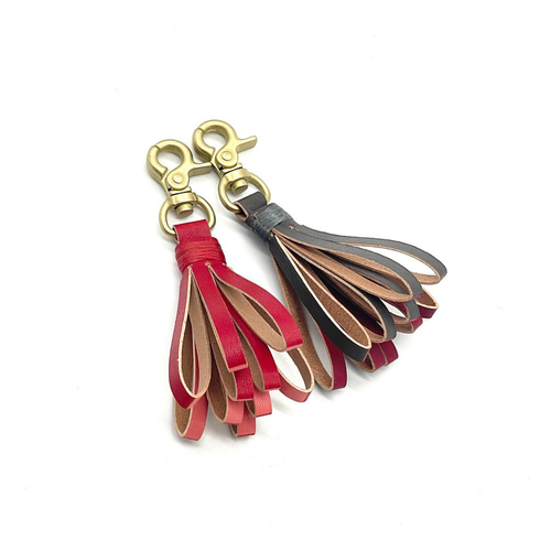 タッセルキーホルダー引揃い糸革タグ男前ハンドメイドT-16