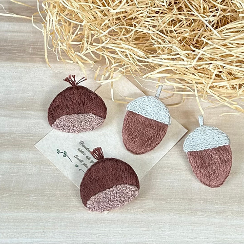 栗/どんぐり刺繍ブローチ ブローチ Small pleasure 通販 16393433