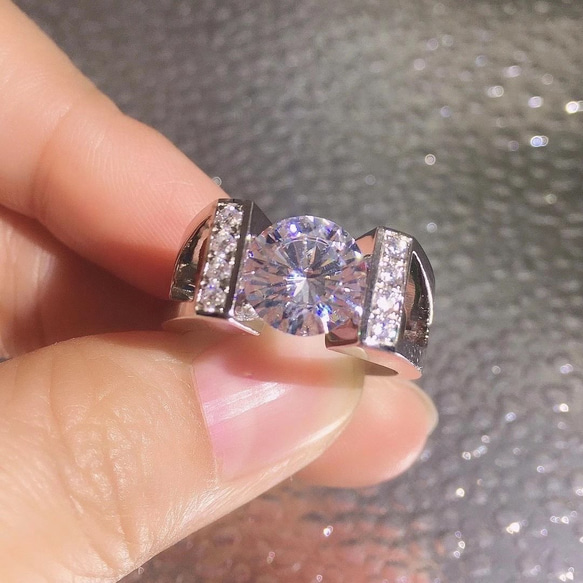 newデザイン】輝くモアサナイト メンズ リング K18WG 指輪・リング  