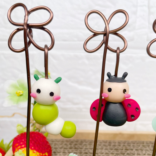 ガーデンピック ハンドメイド お花にユラユラ虫さんピック