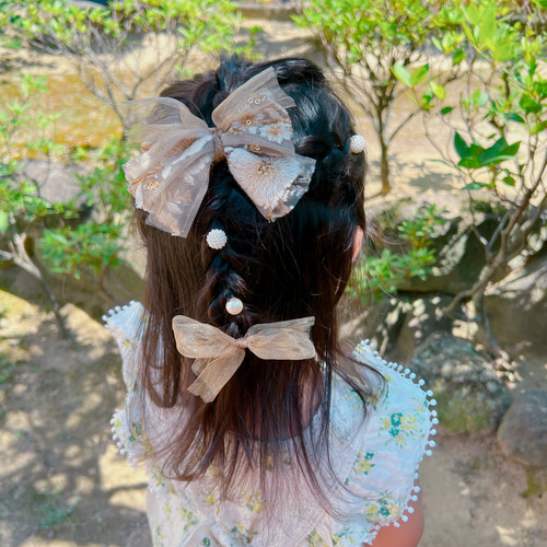 刺繍リボン チュールリボン パール ヘアピン セット Uピン ヘアピン
