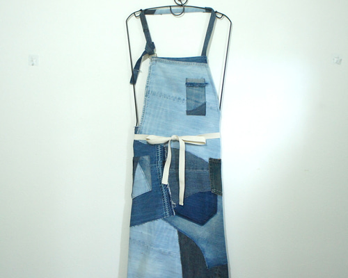 パッチワークデザインデニムエプロン ap-227 パッチワークデニムエプロン エプロン C d c『デニット工房