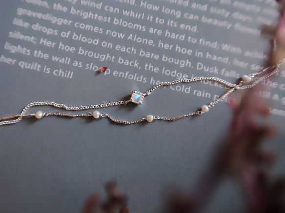 925純銀 月光石 珍珠 客製化刻字 雙鍊 手鍊 免費送禮包裝 第10張的照片