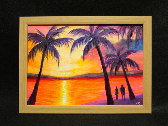 油絵 絵画【夕日の海辺】 絵画 HR 通販 16394030｜Creema