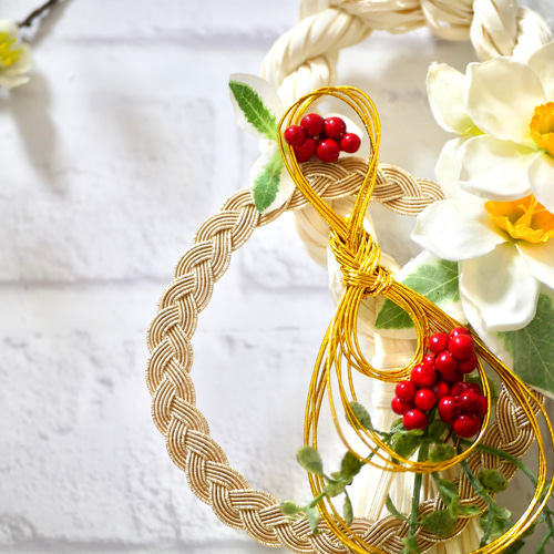 水仙とみょうがの白いしめ飾り(タッセル型) しめ縄・しめ飾り nozomi