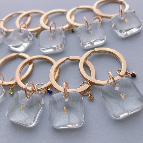 名入れ、名前入れ】選べるフォント✿クリアスクエアキーホルダー