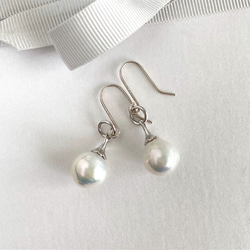 #351 淡水パール　5連  チェーン　ピアス/イヤリング変更可能　ハンドメイド 華奢チェーンの淡水パールロングピアス（イヤリング変更可能