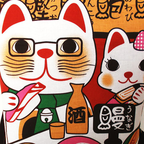 和柄 福ねこ 猫回転寿司 招き猫トートリュック 帆布外ポケット＆内ポケット付き にゃんこ 3枚目の画像