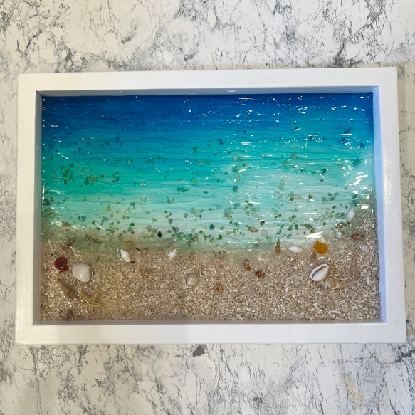 送料無料！波行き際波紋アートパネル 沖縄 ハワイ グラデーション 海