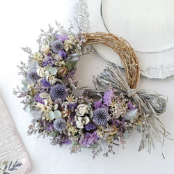 スモークツリーと水無月紫陽花のドライフラワーリース c5b6fab13b37ea5a9a7f65b5b96961