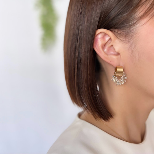 チェコガラスクリア シャンデリアゴールドフープ☞ハンドメイド ピアス