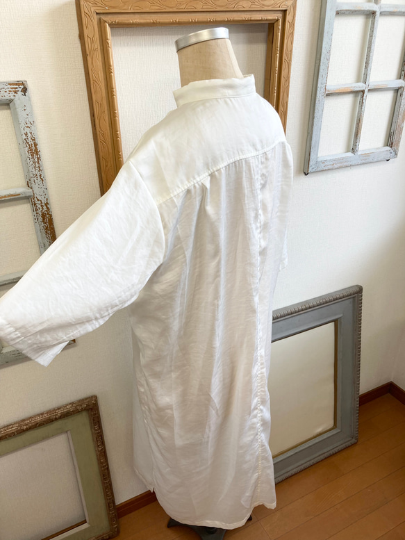 襯衫裙❤️立領四分之三袖襯衫裙米白色（尺碼隨意LL） 第10張的照片