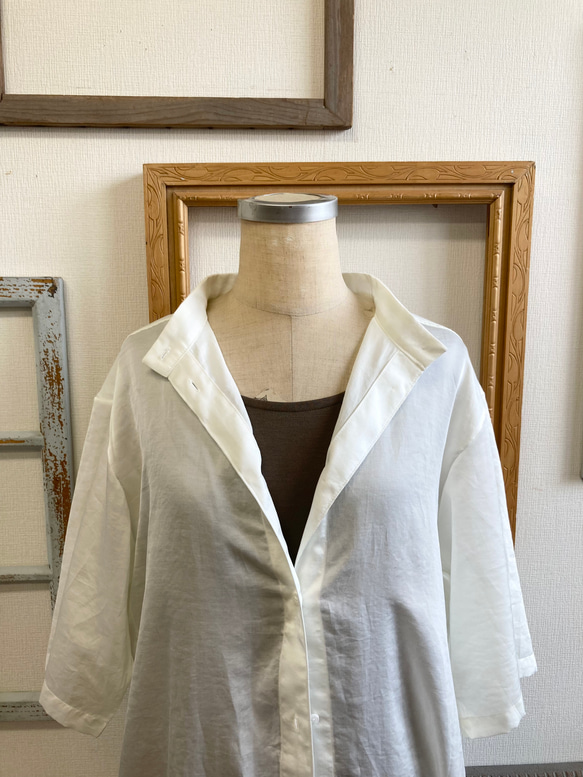 襯衫裙❤️立領四分之三袖襯衫裙米白色（尺碼隨意LL） 第20張的照片