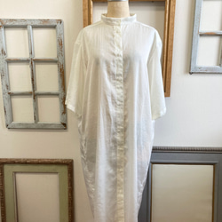 襯衫裙❤️立領四分之三袖襯衫裙米白色（尺碼隨意LL） 第1張的照片