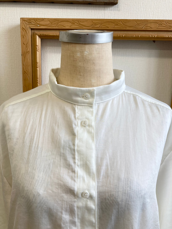襯衫裙❤️立領四分之三袖襯衫裙米白色（尺碼隨意LL） 第11張的照片