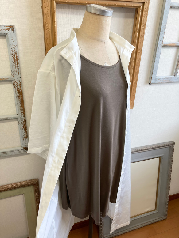 襯衫裙❤️立領四分之三袖襯衫裙米白色（尺碼隨意LL） 第18張的照片