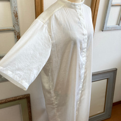 襯衫裙❤️立領四分之三袖襯衫裙米白色（尺碼隨意LL） 第3張的照片
