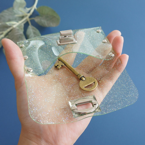 ラメ入りPVC透明コインケース『スケルトン』ミントグリーン/ミント