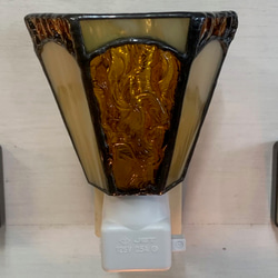 「おやすみランプ・アンバー系六面体」ステンドグラス・照明・茶色・フットランプ 3枚目の画像