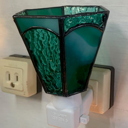 「おやすみランプ・ブルーグリーン系六面体」ステンドグラス・照明・青緑色・フットランプ 4枚目の画像