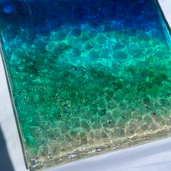 現品有り！　珊瑚のラグーン　アートディスプレイトレイアクセサリートレイ  25×25仕器 水面 波紋　レジンアート 3枚目の画像