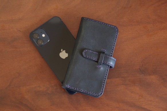 【スマホケース】　iphone12mini 手帳型　革小物　ハンドメイド　手作り　メンズ　レディース 2枚目の画像