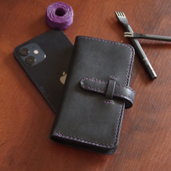 【スマホケース】　iphone12mini 手帳型　革小物　ハンドメイド　手作り　メンズ　レディース 1枚目の画像