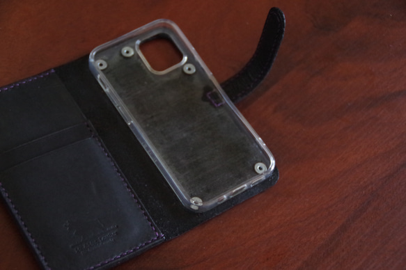 【スマホケース】　iphone12mini 手帳型　革小物　ハンドメイド　手作り　メンズ　レディース 6枚目の画像