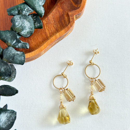 14kgf/ビアクォーツ×シャンパンクォーツのピアス ピアス（スタッド・一 