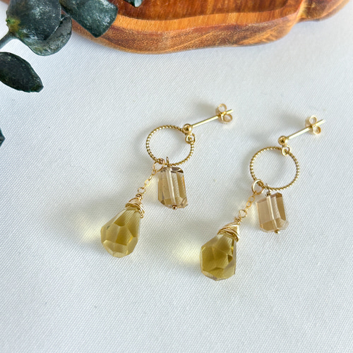 14kgf/ビアクォーツ×シャンパンクォーツのピアス ピアス  