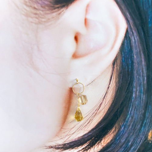 14kgf/ビアクォーツ×シャンパンクォーツのピアス ピアス  