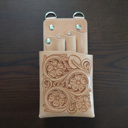 手彫り革小物　カービングシザーケース 手彫り革小物 カービングシザーケース