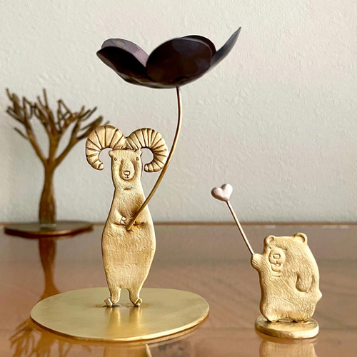 花器◆大型花器◆オブジェ◆いけばな◆A 受注制作「大きなお花とアルガリさん」真鍮オブジェ 立体・オブジェ